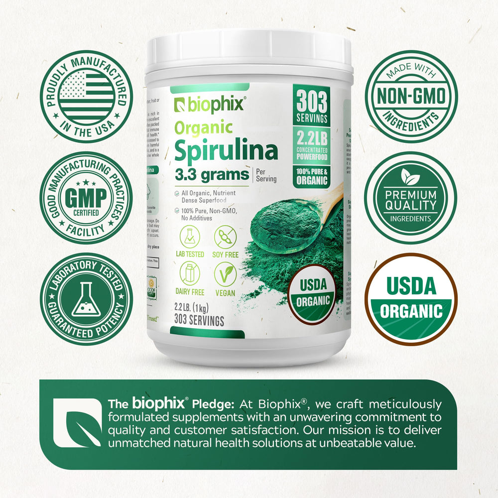Spirulina powder being poured into a glass
