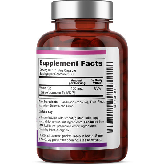Close-up of Biophix Vitamin K2 MK-7 100 mcg capsule label
