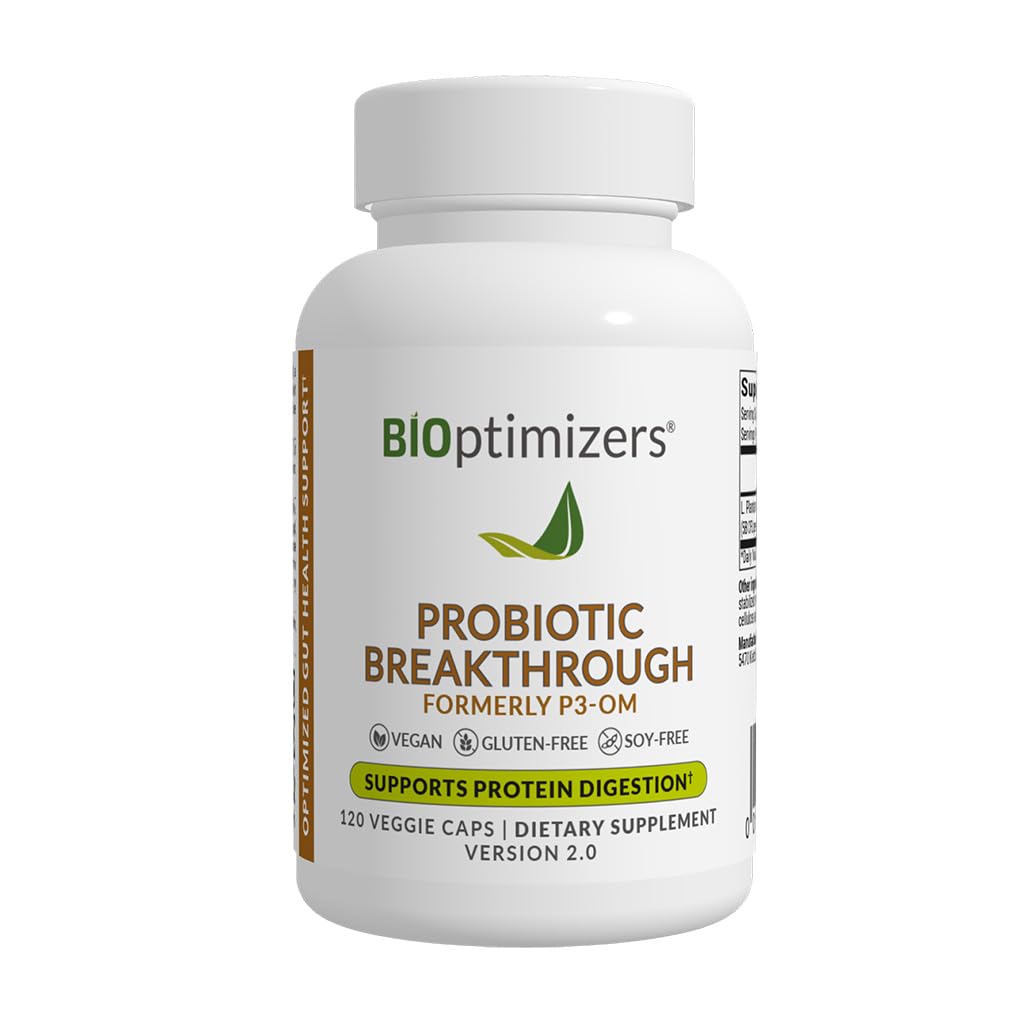 BiOptimizers Probiotic Breakthrough bottle showing Lactobacillus Plantarum OM label