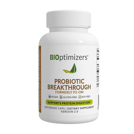 BiOptimizers Probiotic Breakthrough bottle showing Lactobacillus Plantarum OM label