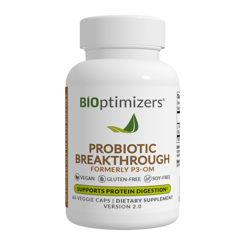 BIOptimizers Probiotic Breakthrough bottle front view highlighting gut support packaging.