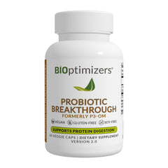 BIOptimizers Probiotic Breakthrough bottle front view highlighting gut support packaging.