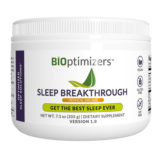 BIOptimizers Sleep Breakthrough Tropical Dreams 202.5 g container on a desk