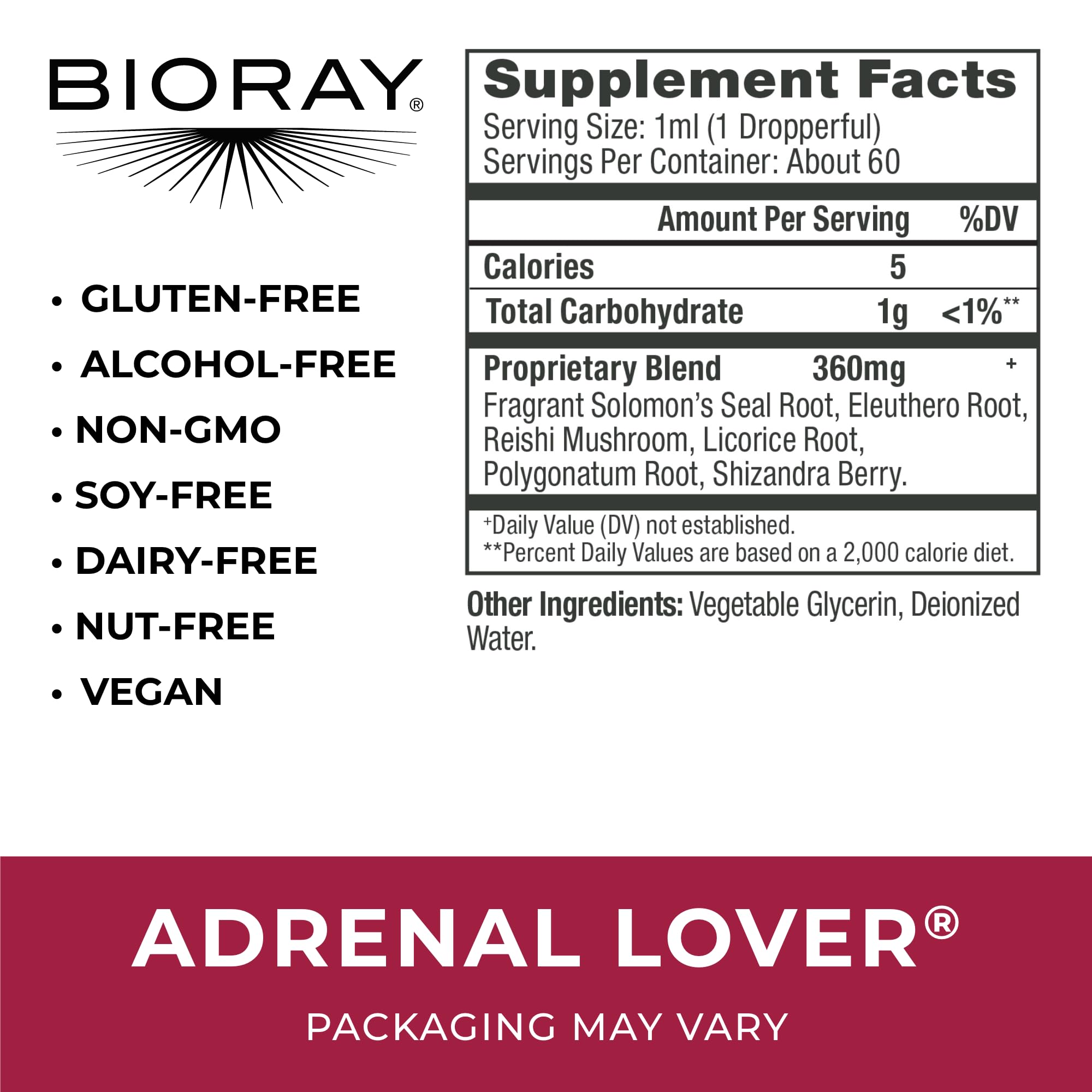 Close-up of BIORAY Adrenal Lover liquid formula in dropper