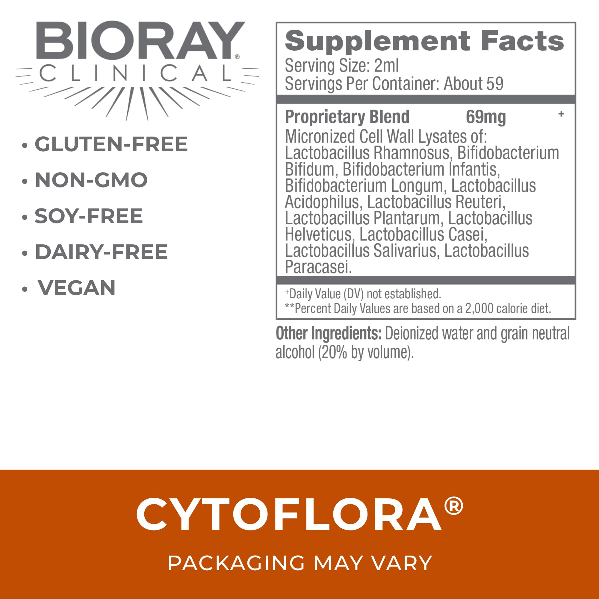 CytoFlora probiotic lysate tincture label