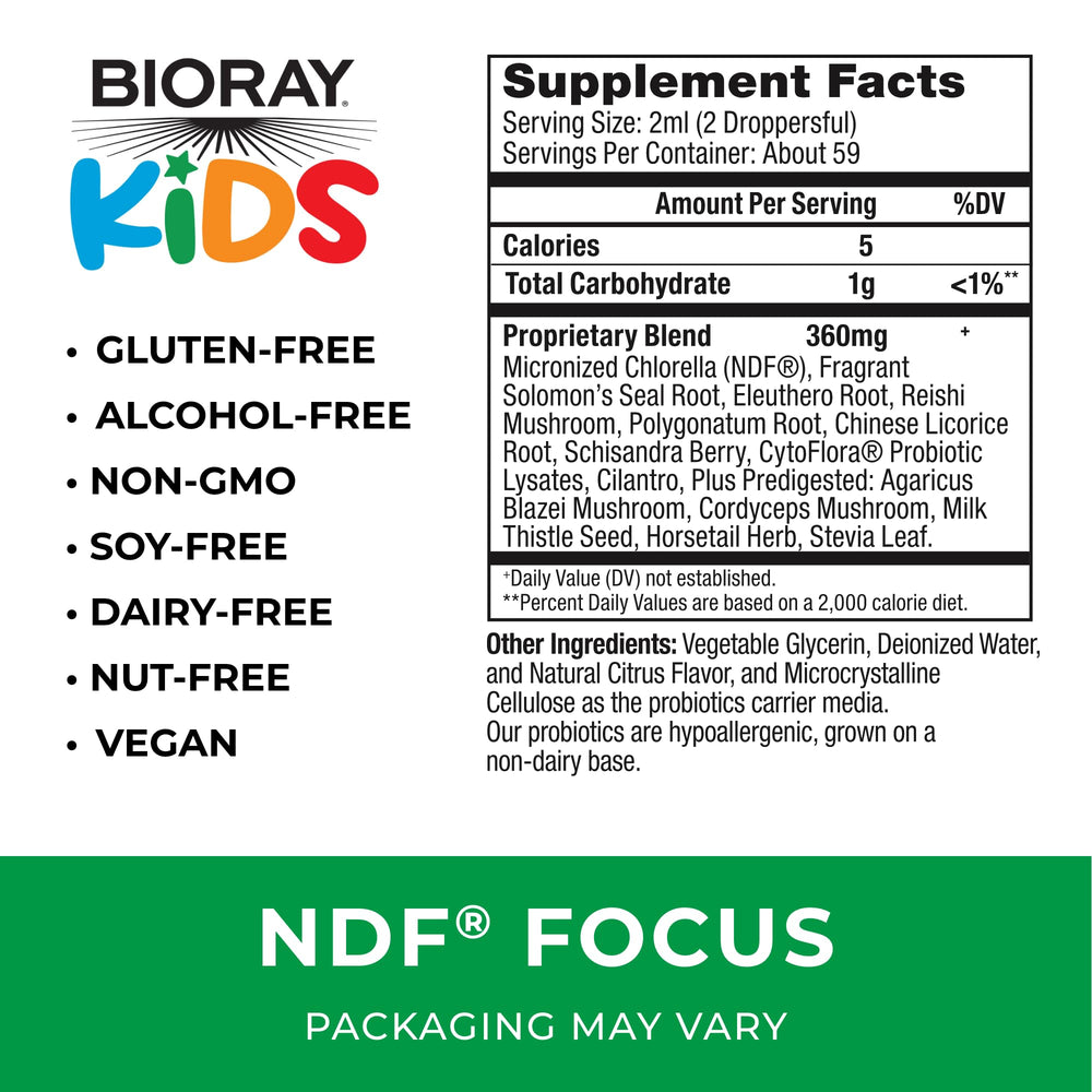 BIORAY Kids NDF Focus Citrus bottle with label