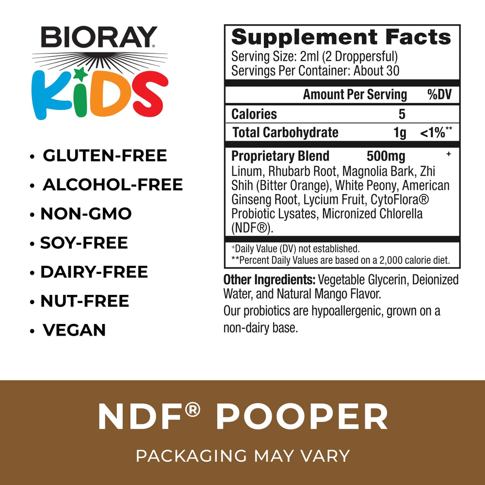 BIORAY Kids NDF Pooper pouring demonstrates convenient daily use.