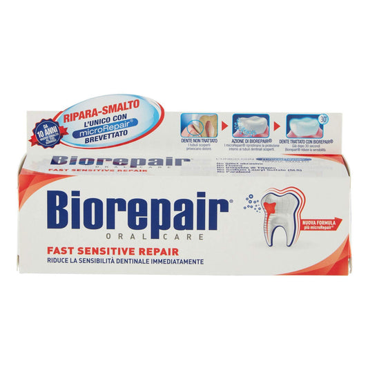 Biorepair toothpaste tube back view with packaging details