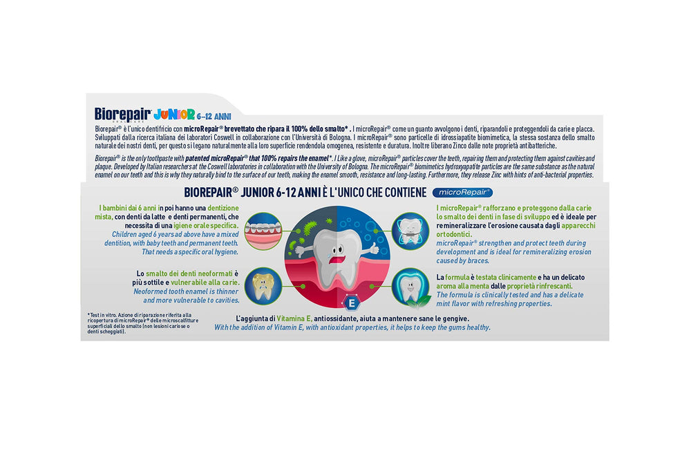 Front view of fluoride-free Biorepair Junior packaging