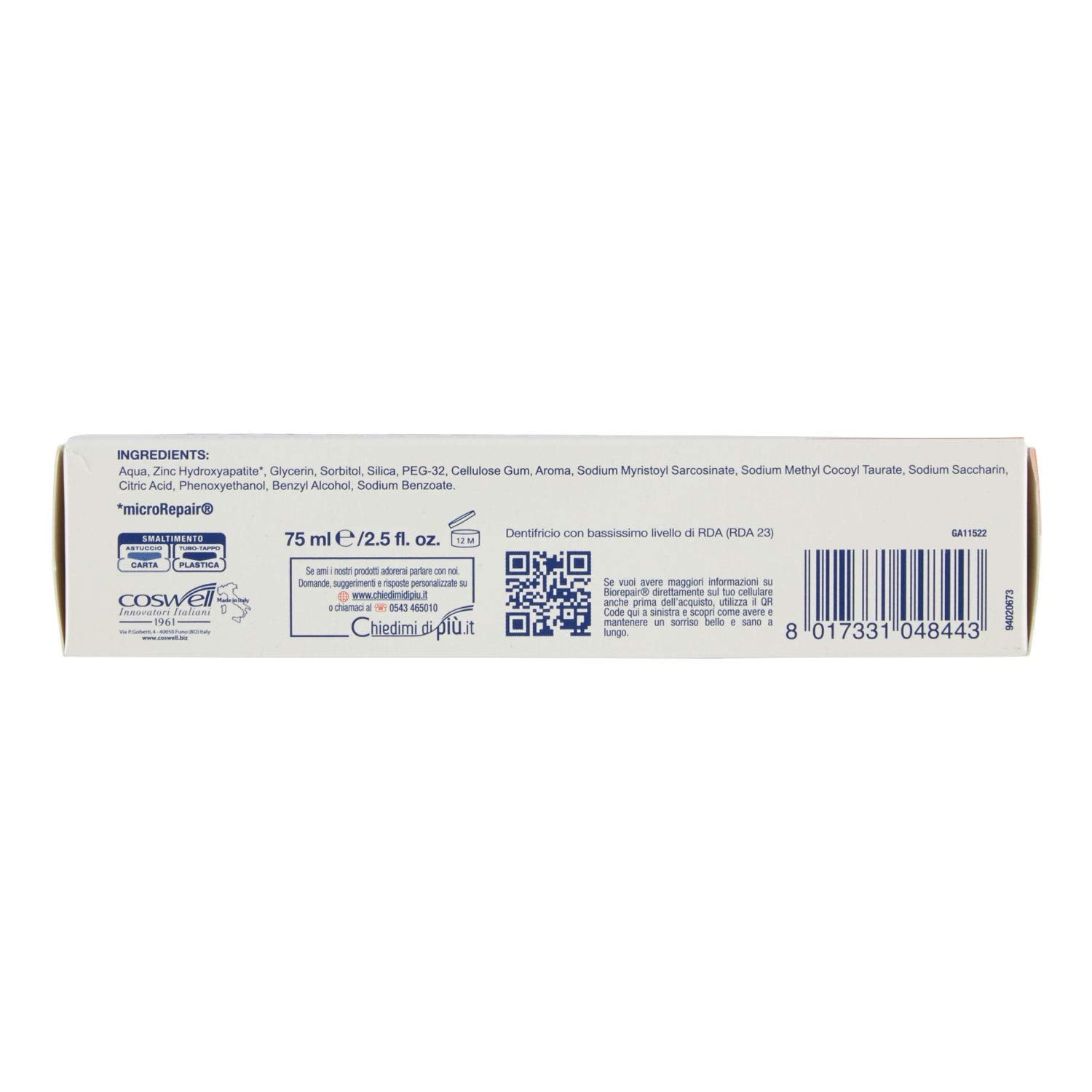 Close-up of Biorepair toothpaste tube 75ml