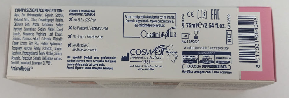 Iconography showing fluoride-free, SLS-free formula