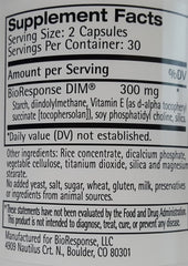 Close-up of BioResponse DIM 150 mg bottle label