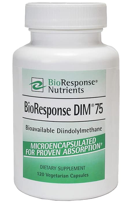 BioResponse DIM 75-75mg 120 capsules bottle with BR-DIM microencapsulated formula