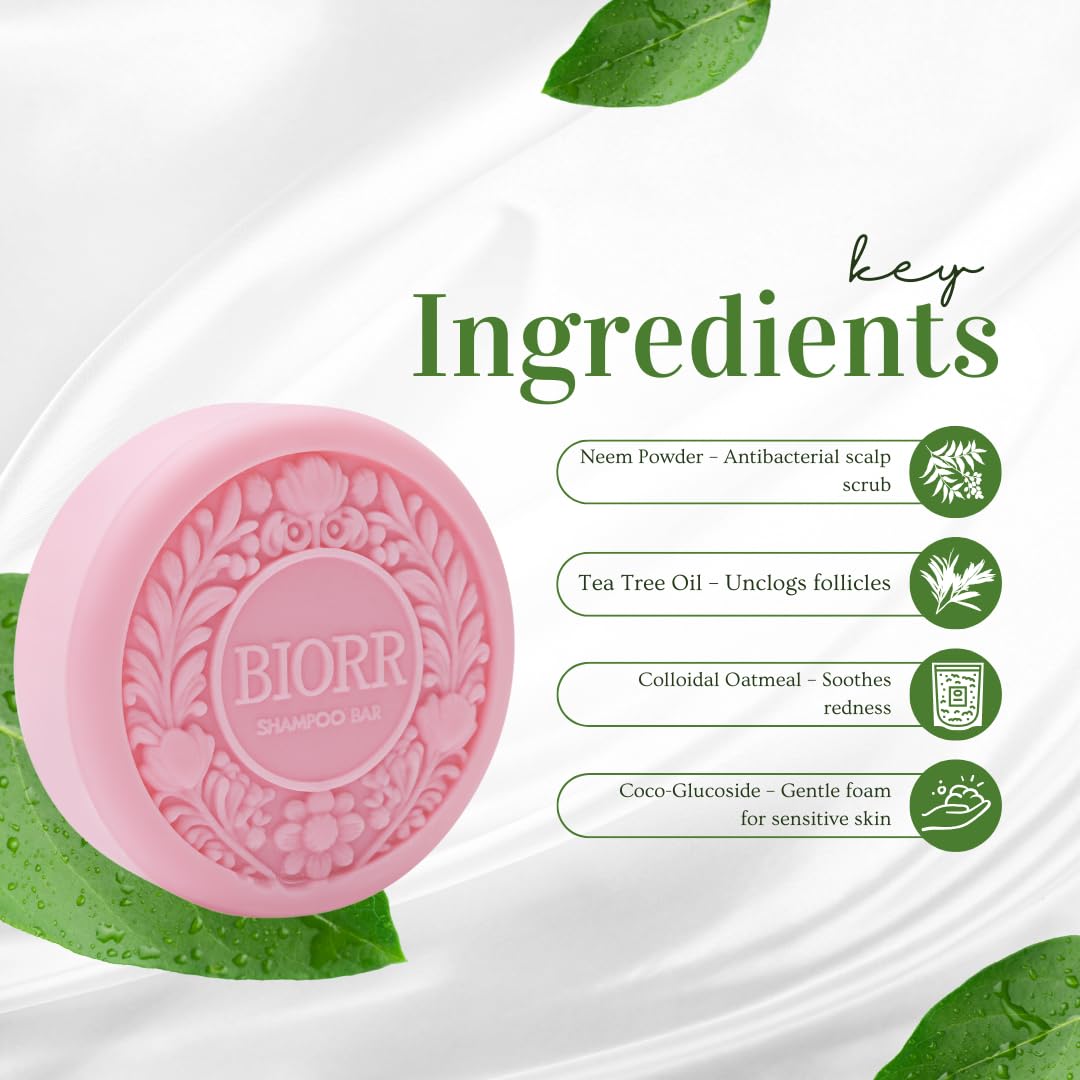 BIORR bar lathering on hair for gentle cleanse