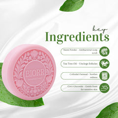 BIORR bar lathering on hair for gentle cleanse