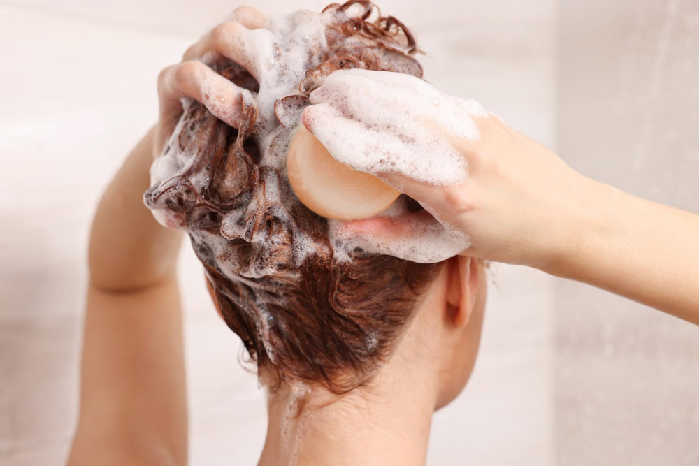 BIORR shampoo bar with pomegranate extract nourishes during washing