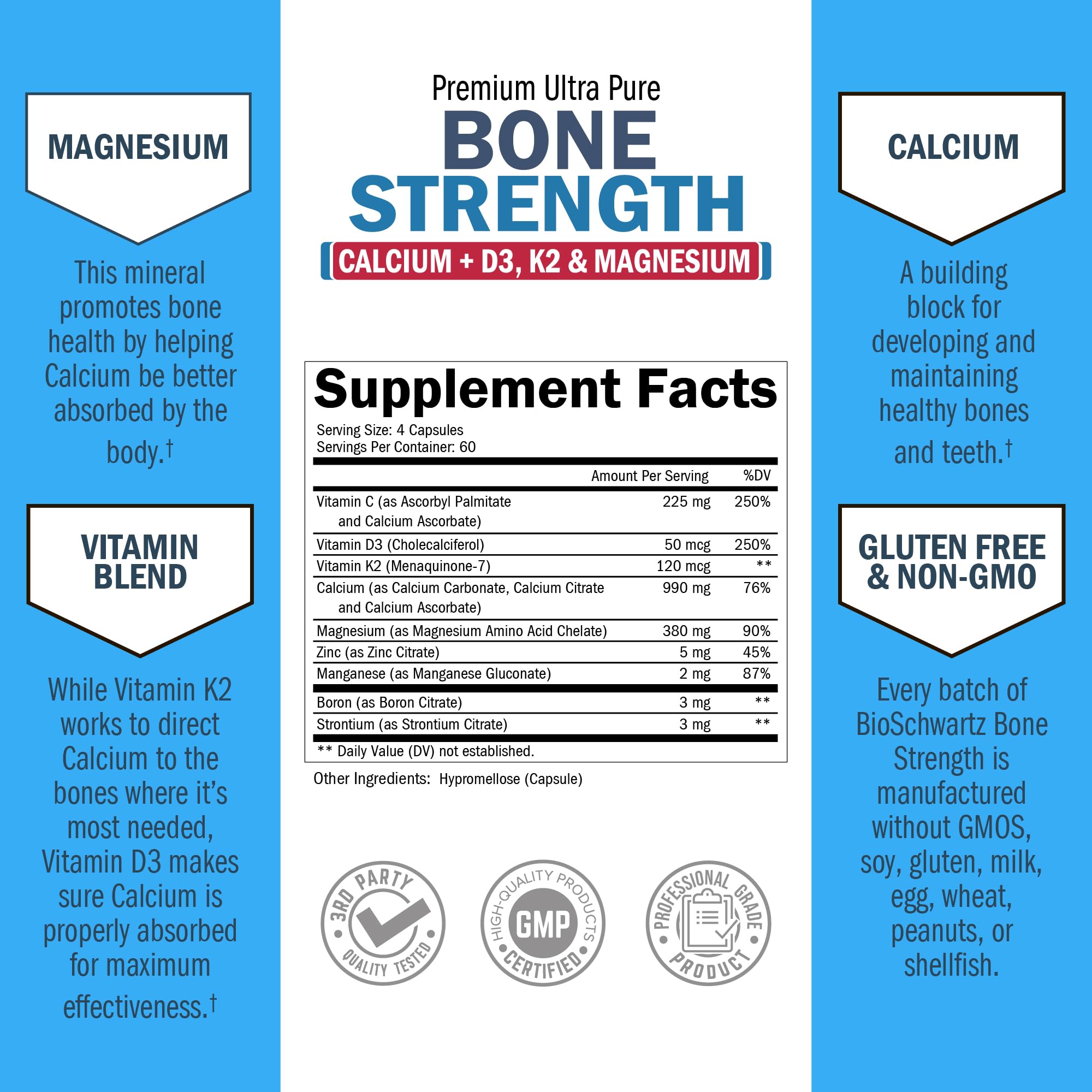 Icons representing vitamin D3 and calcium for bone health