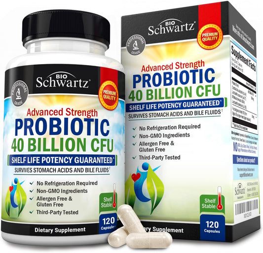 BioSchwartz daily probiotic with astragalus for gut health, 40B CFU, 120-count bottle
