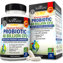 BioSchwartz Daily Probiotic bottle with label showing 40 Billion CFU and 60-count