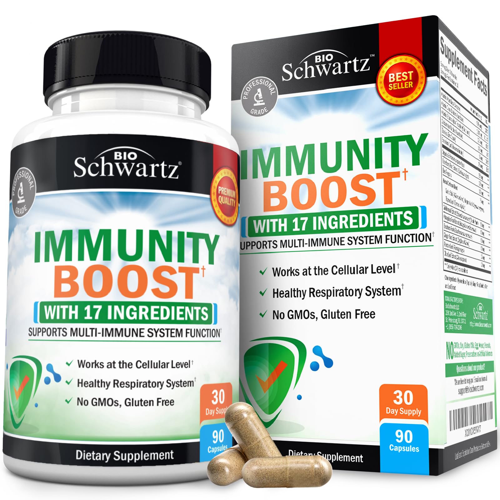 BioSchwartz Immune Support Supplement bottle with Vitamin C and Zinc