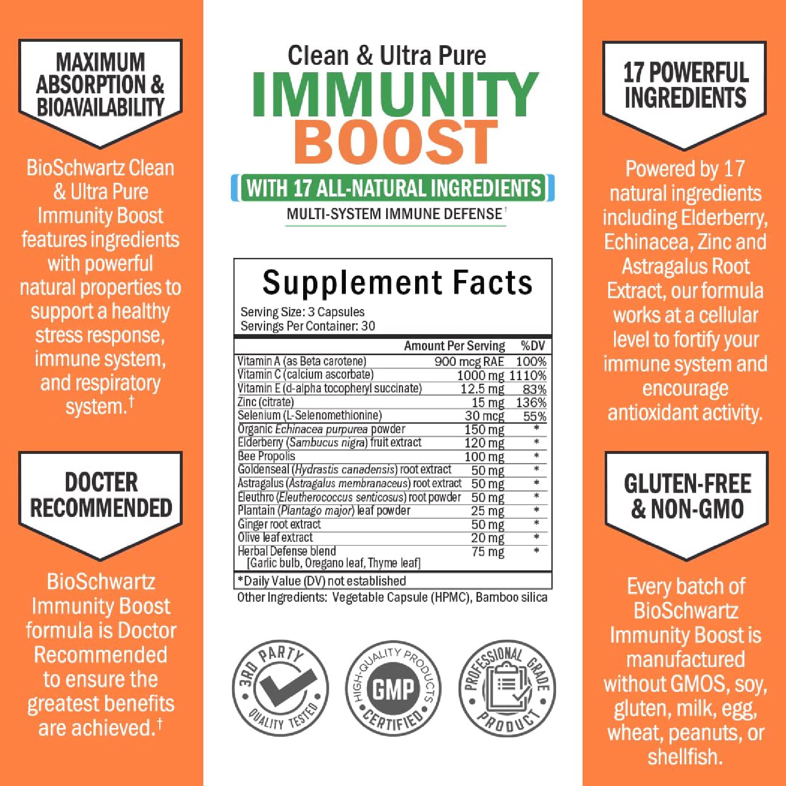 90-count bottle of BioSchwartz Immune Support Capsules