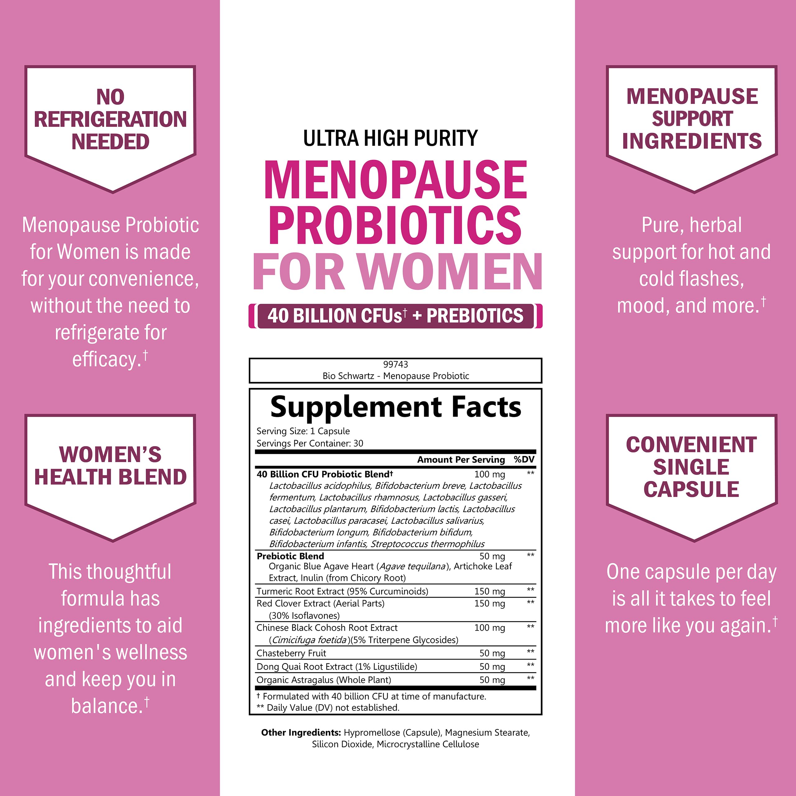 BioSchwartz menopause probiotics daily-serving capsule for digestive comfort