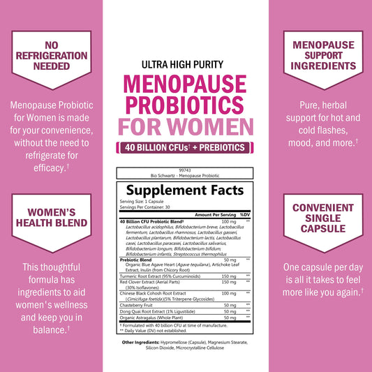 BioSchwartz menopause probiotics daily-serving capsule for digestive comfort