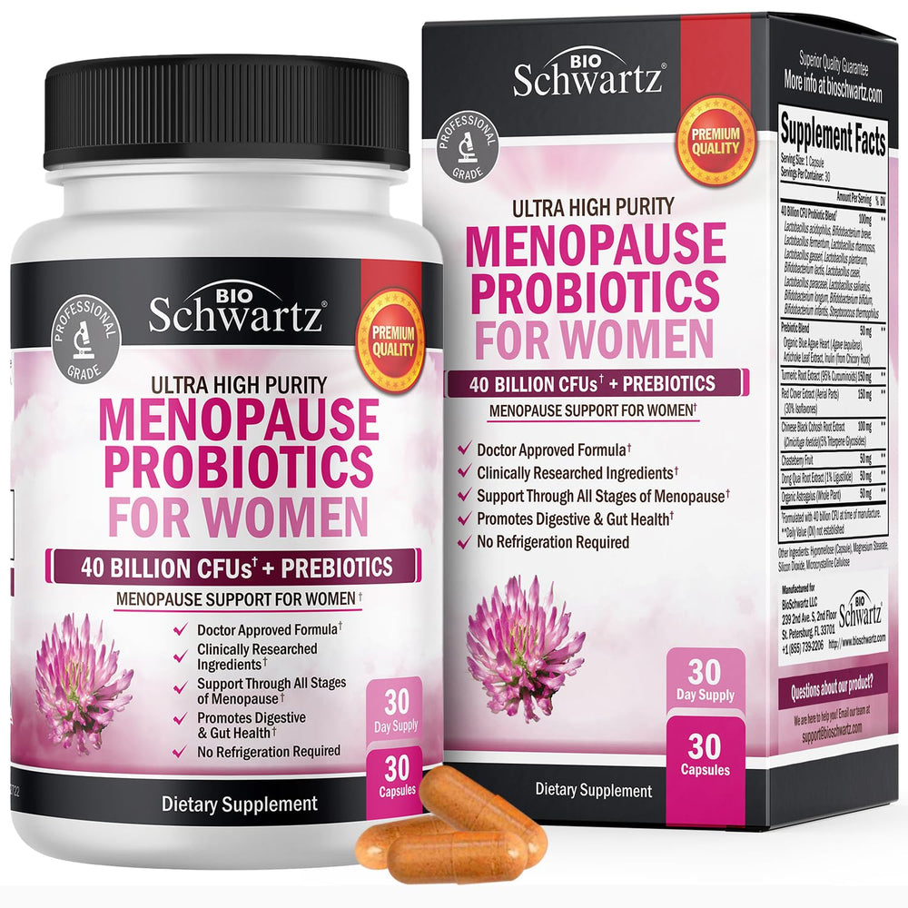 BioSchwartz menopause probiotics hero bottle for daily balance