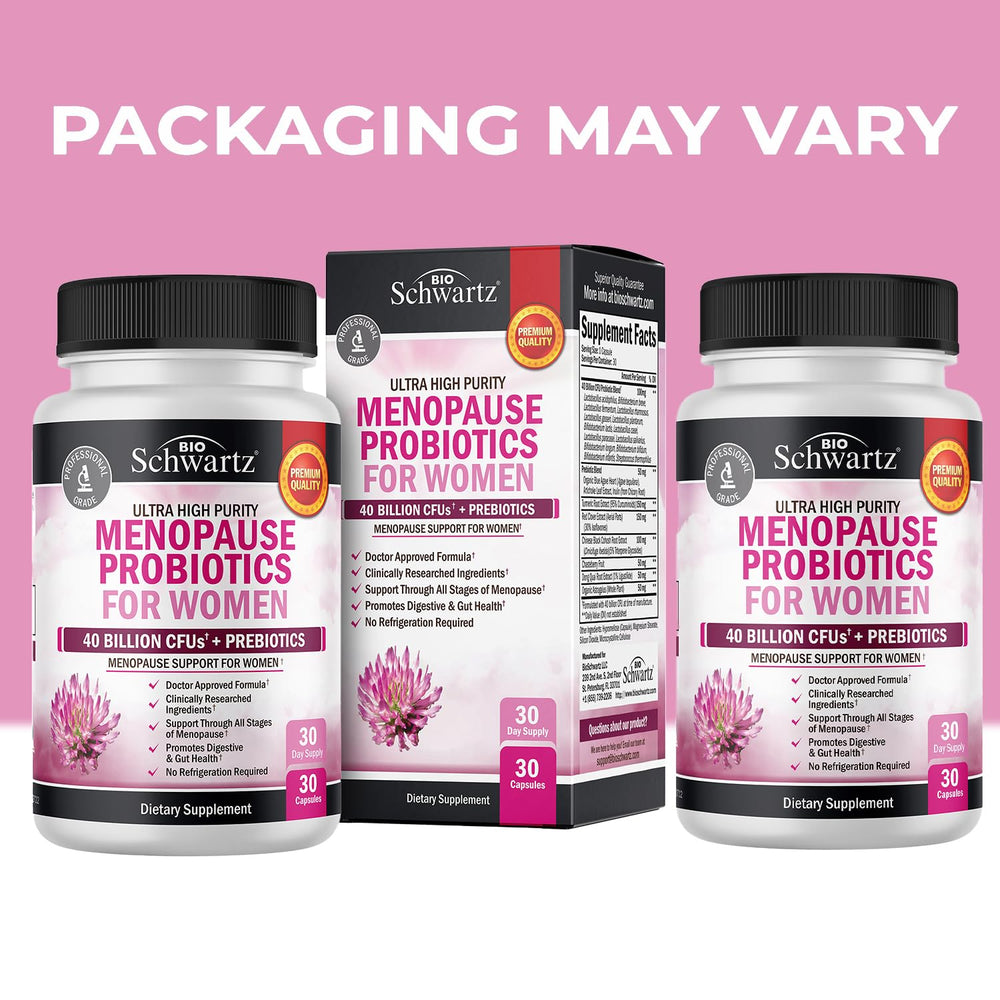 BioSchwartz menopause probiotics non-GMO label for a clean option