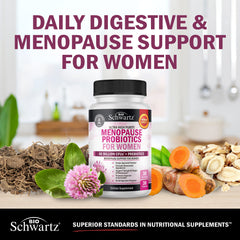 BioSchwartz menopause probiotics shelf-stable bottle for convenient use