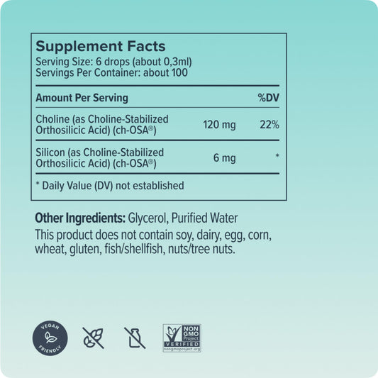 Dropper dispensing Biosil Collagen Booster Drops into a glass