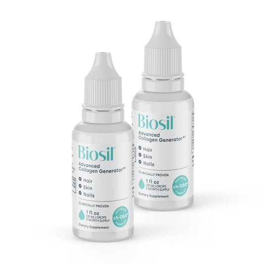 Front view of Biosil Collagen Booster Drops in a two-pack