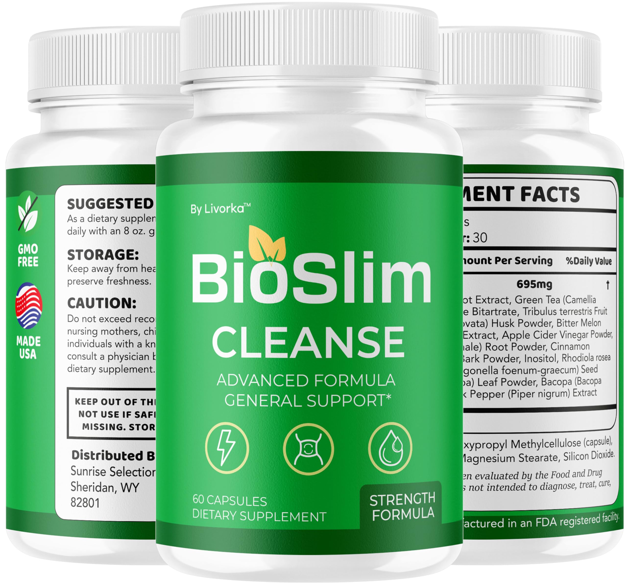 BioSlim Cleanse Capsules 2-Pack bottle back/side view with label
