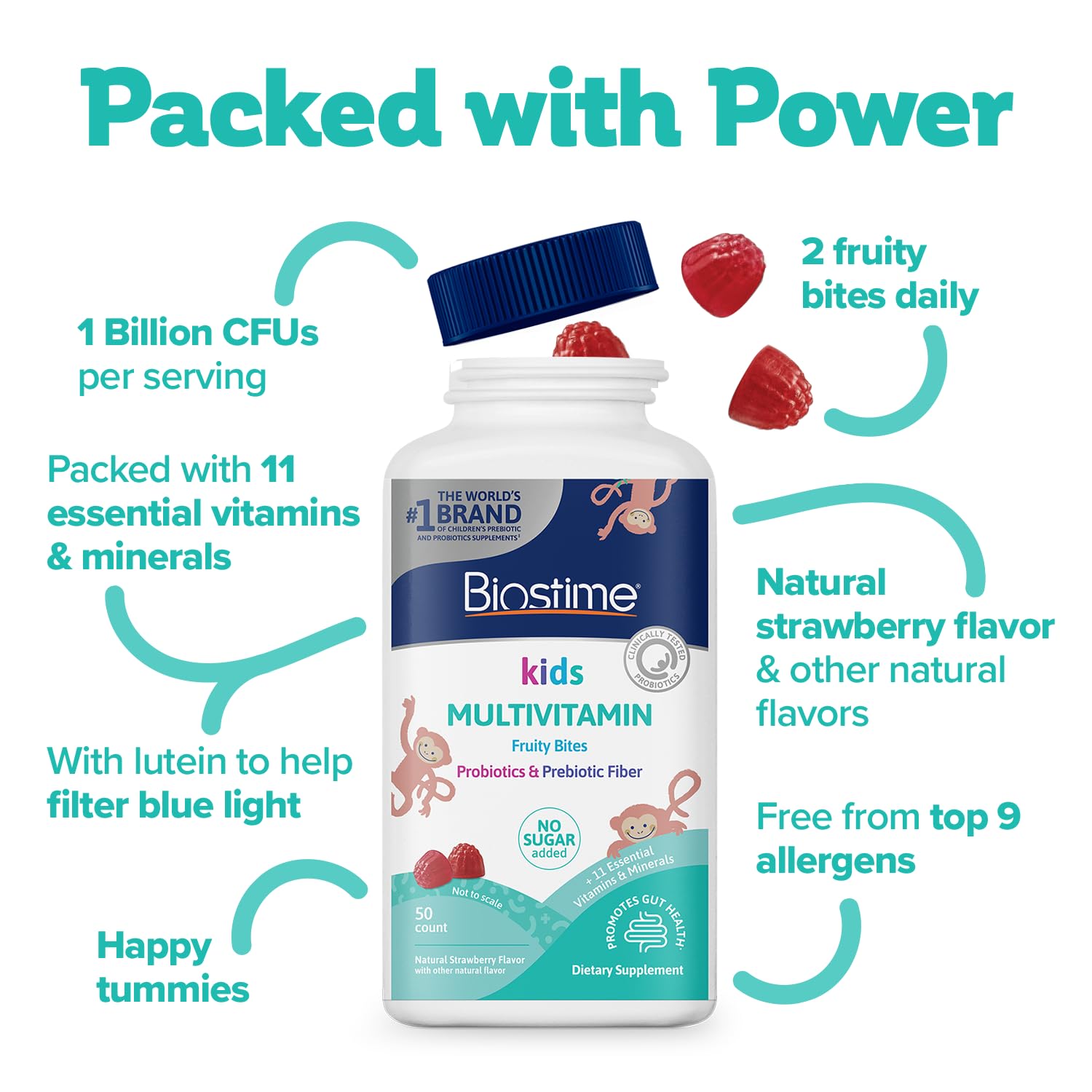 Biostime Kids gummies with no added sugar and clean formula