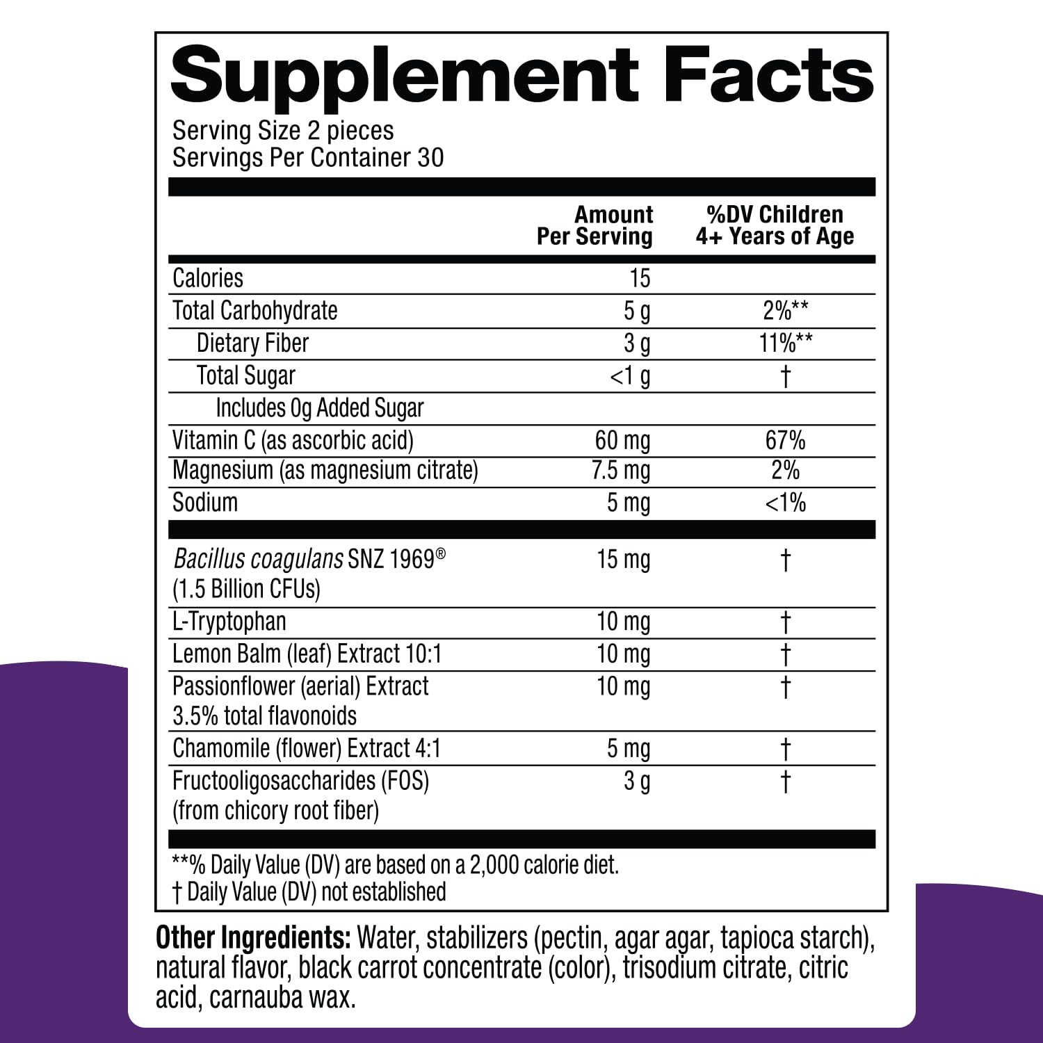 Label indicating melatonin-free and less than 1g sugar