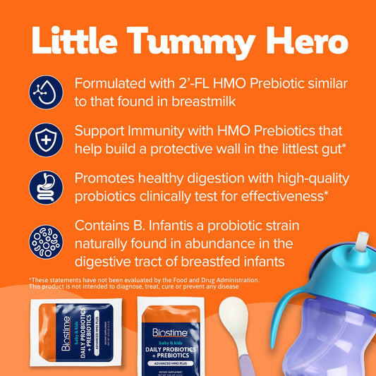Product label showing key benefits for kids and infants