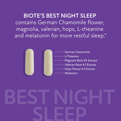 Biote Best Nights Sleep capsules packaging scene suggests convenient nightly use.