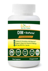 Biotech Nutrition DIM supplement bottle with 120 vegetable capsules