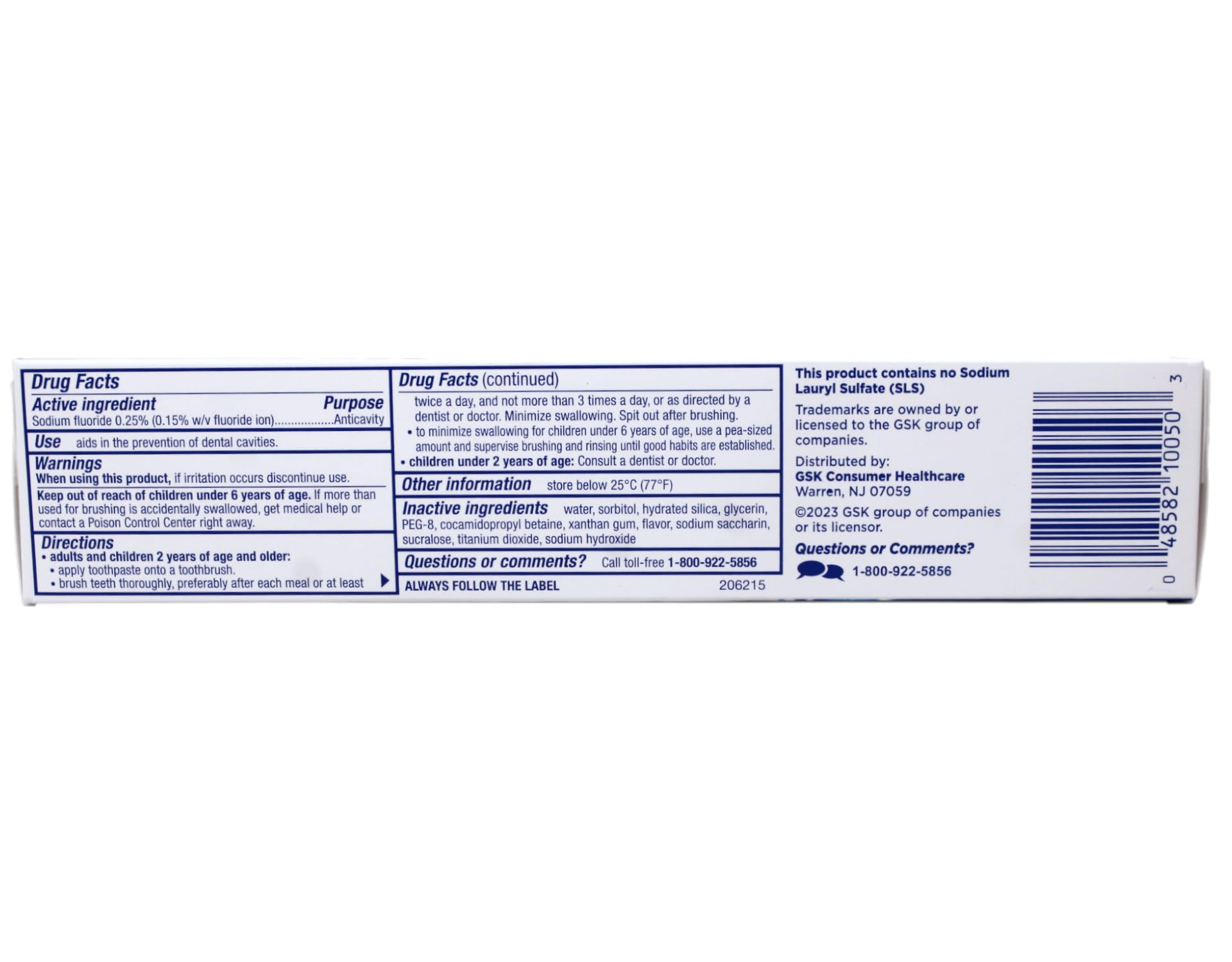 Back packaging of Biotene Fresh Mint toothpaste