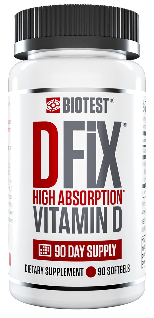Biotest D Fix bottle front view with label showing 5000 IU Vitamin D3 softgels
