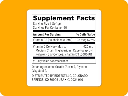 Close-up of Biotest D Fix vitamin D3 softgels