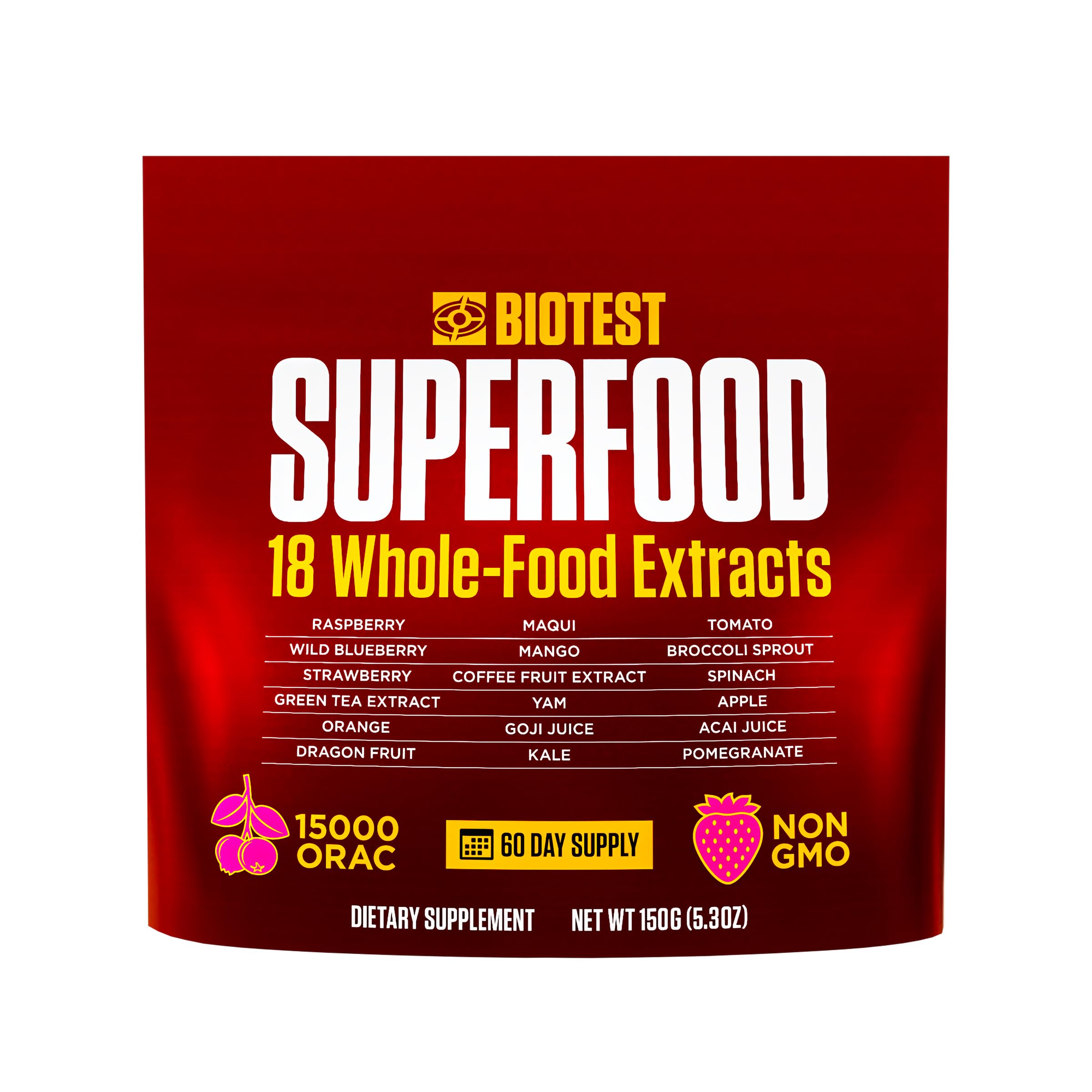 Biotest Superfood berry-dense polyphenols bottle for daily antioxidant support.