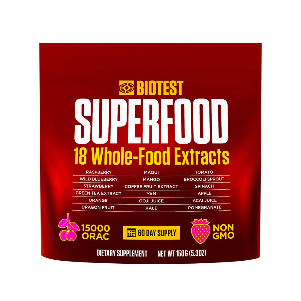 Biotest Superfood berry-dense polyphenols bottle for daily antioxidant support.