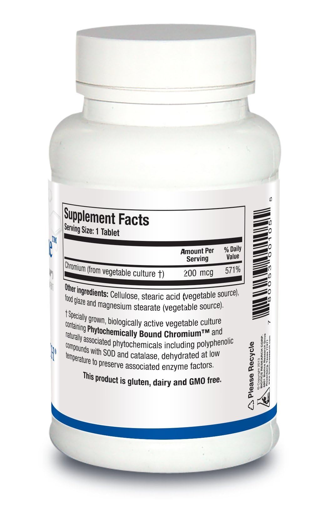 Label of Biotics CrZyme Whole Food Chromium Source