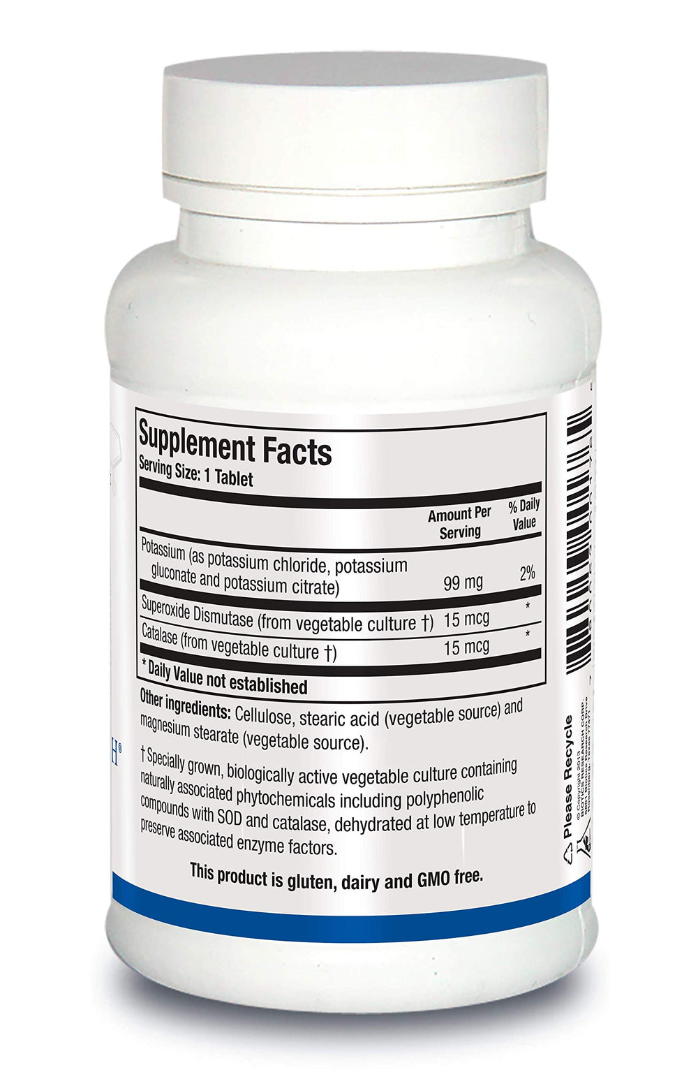 Supplement facts panel for K Zyme Potassium 99 mg