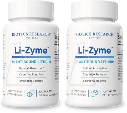 Biotics Li Zyme 50 mcg lithium bottle on white background