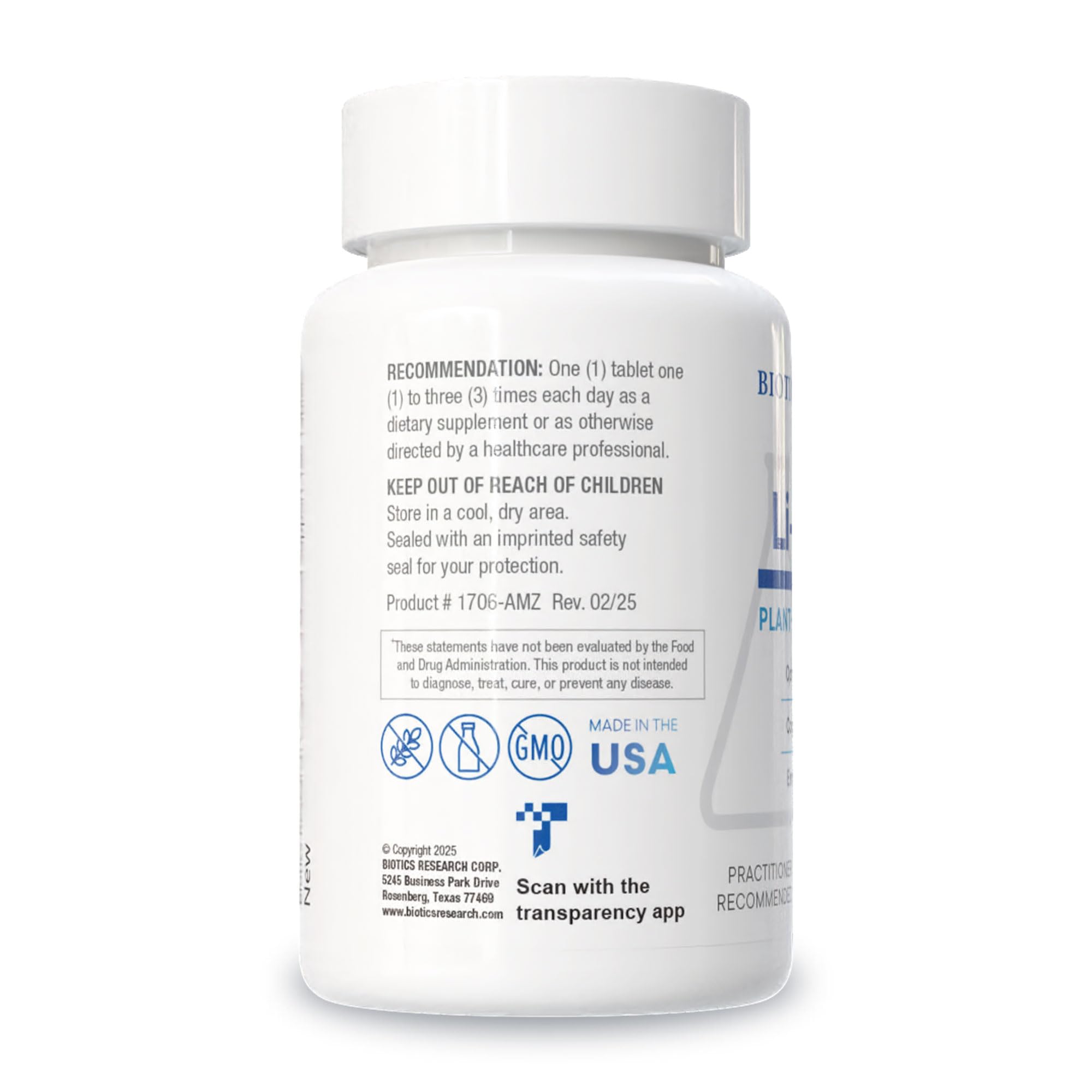 Back label with supplement facts for Li Zyme