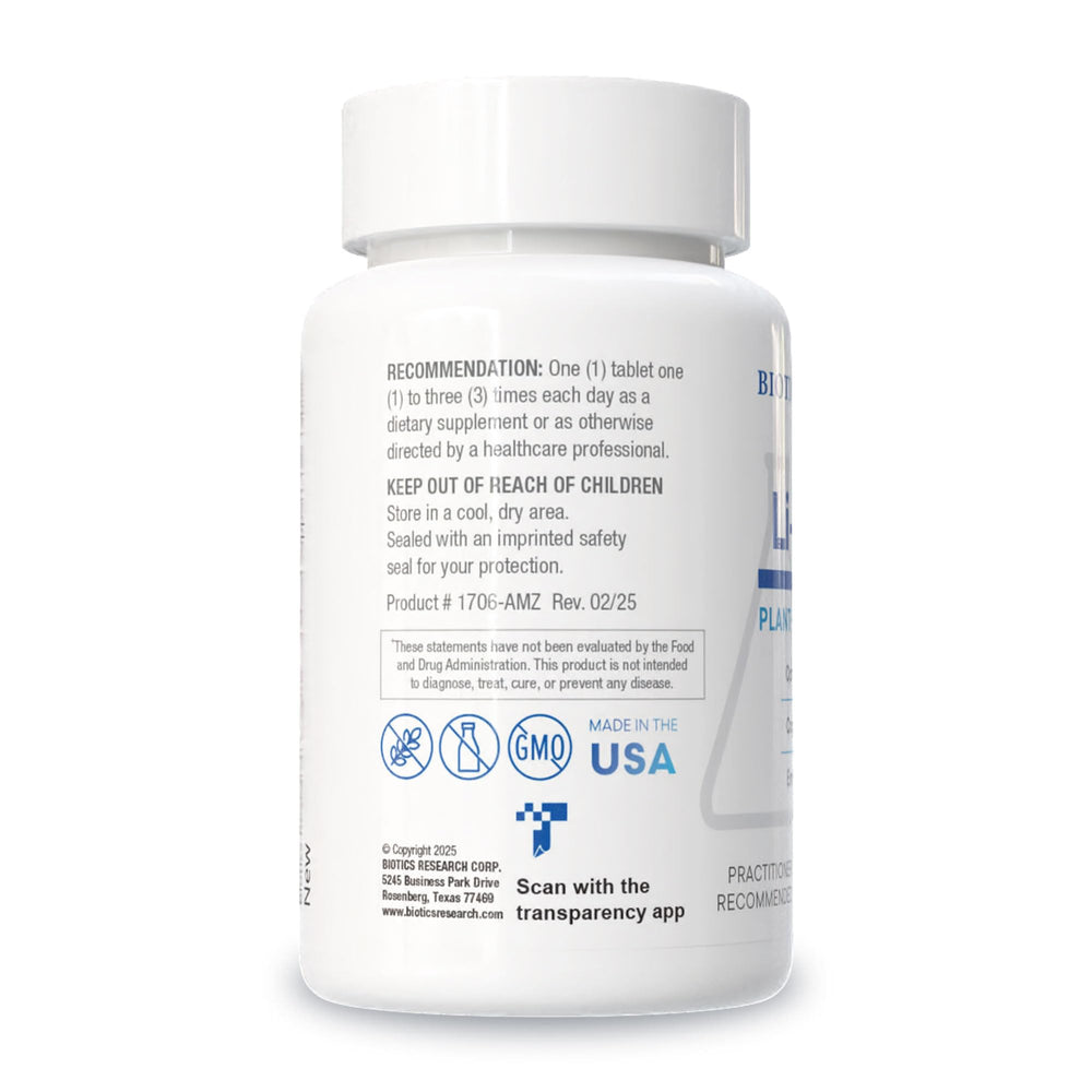 Back label with supplement facts for Li Zyme