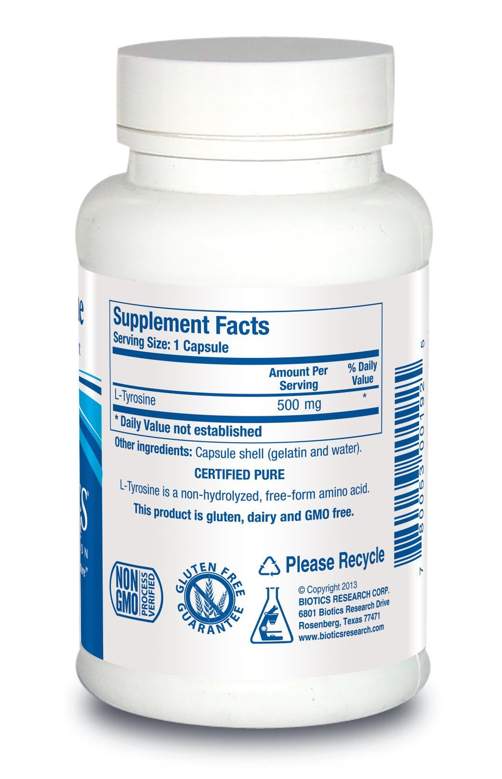 Close-up of Biotics Research L-Tyrosine capsules