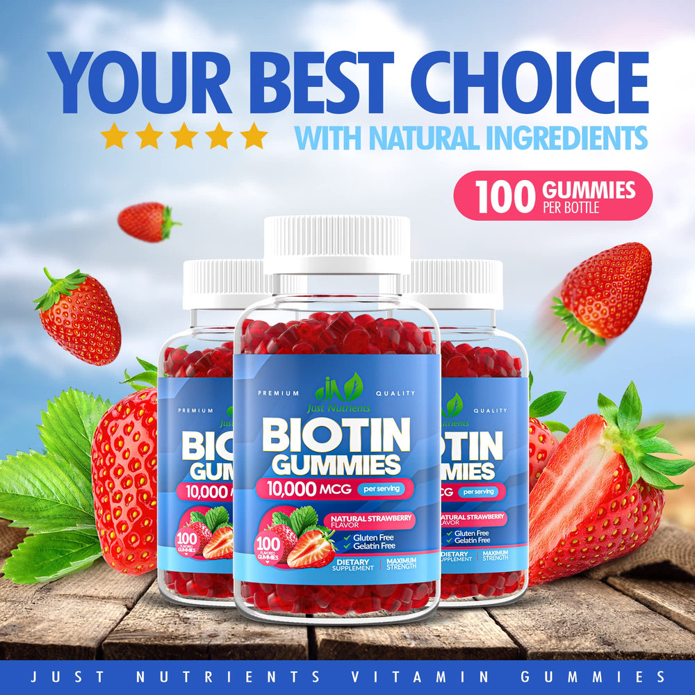 Vegan, gluten-free, non-GMO Biotin gummies packaging